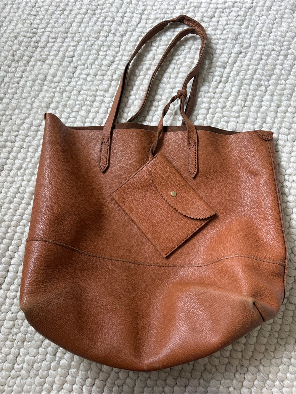 J. Crew Tan Brown Leather Tote with Detachable Cream Strap